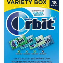 Orbit Variety Box Sugar Free Gum, Assorted Flavors, 12.8 oz., 252 Pieces/Pack, 18/Pack (220-00568)