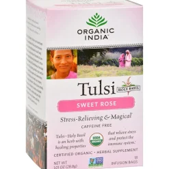 Organic India Tulsi Decaf Sweet Rose Tea Bags, 18 /Box (71555-MP)
