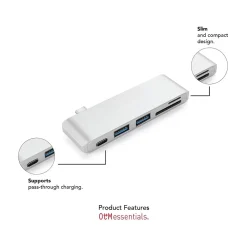OTM Essentials Basics 3-Port USB-C Hub, White (OB-AIAN)