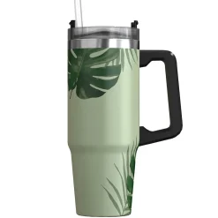 Stainless Steel Double-Walled Vacuum Insulated Tumbler with Straw, 30 oz., Tropical Green (OUTD9218)<Outdoors Professional New
