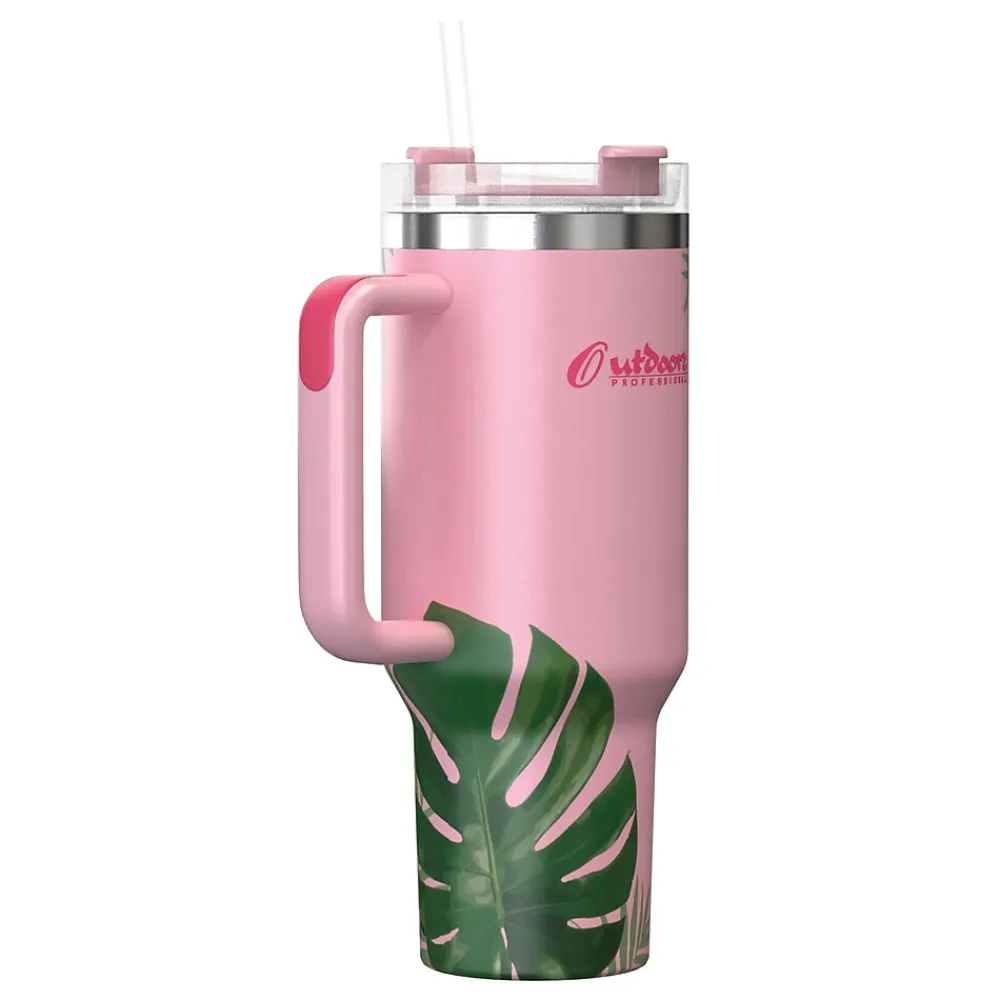 Stainless Steel Double-Walled Vacuum Insulated Tumbler with Straw, 40 oz., Tropical Pink (OUTD9249)<Outdoors Professional Online