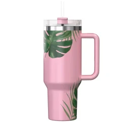 Stainless Steel Double-Walled Vacuum Insulated Tumbler with Straw, 40 oz., Tropical Pink (OUTD9249)<Outdoors Professional Online