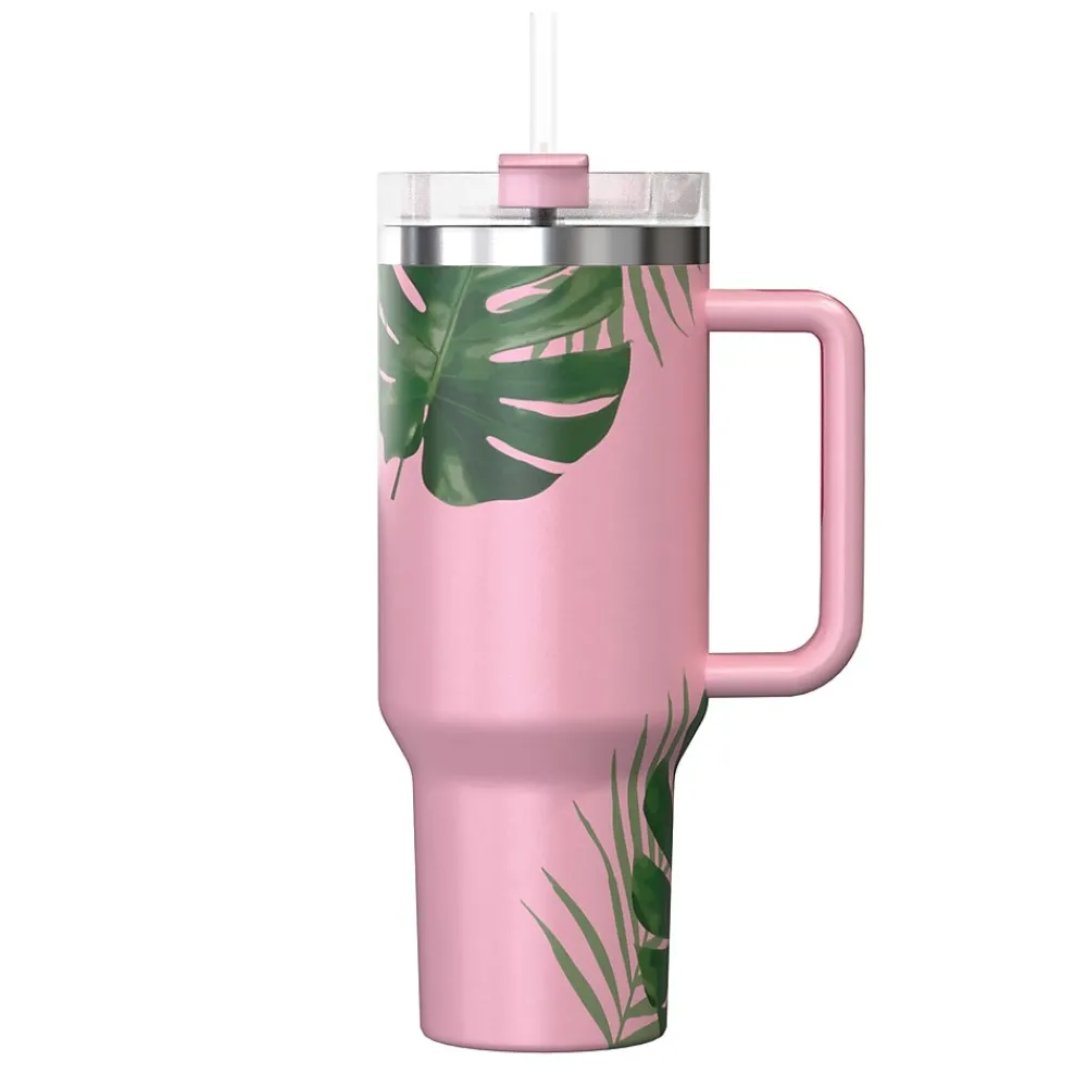 Stainless Steel Double-Walled Vacuum Insulated Tumbler with Straw, 40 oz., Tropical Pink (OUTD9249)<Outdoors Professional Online