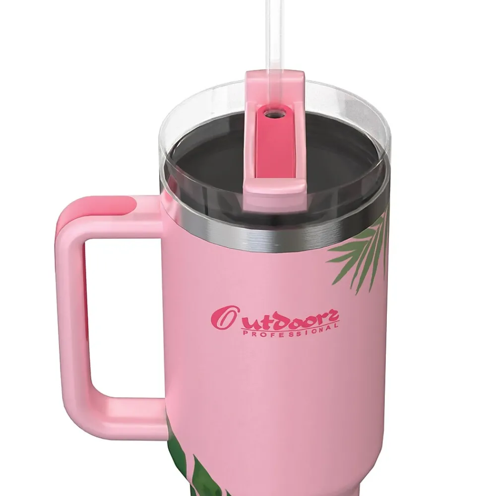 Stainless Steel Double-Walled Vacuum Insulated Tumbler with Straw, 40 oz., Tropical Pink (OUTD9249)<Outdoors Professional Online
