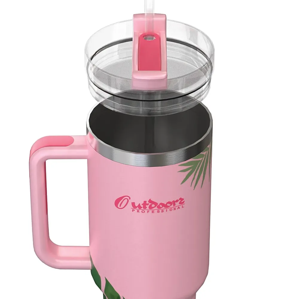 Stainless Steel Double-Walled Vacuum Insulated Tumbler with Straw, 40 oz., Tropical Pink (OUTD9249)<Outdoors Professional Online