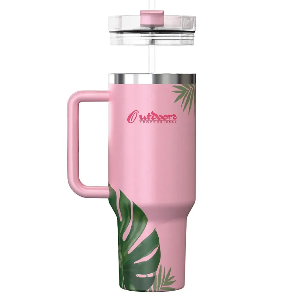 Stainless Steel Double-Walled Vacuum Insulated Tumbler with Straw, 40 oz., Tropical Pink (OUTD9249)<Outdoors Professional Online