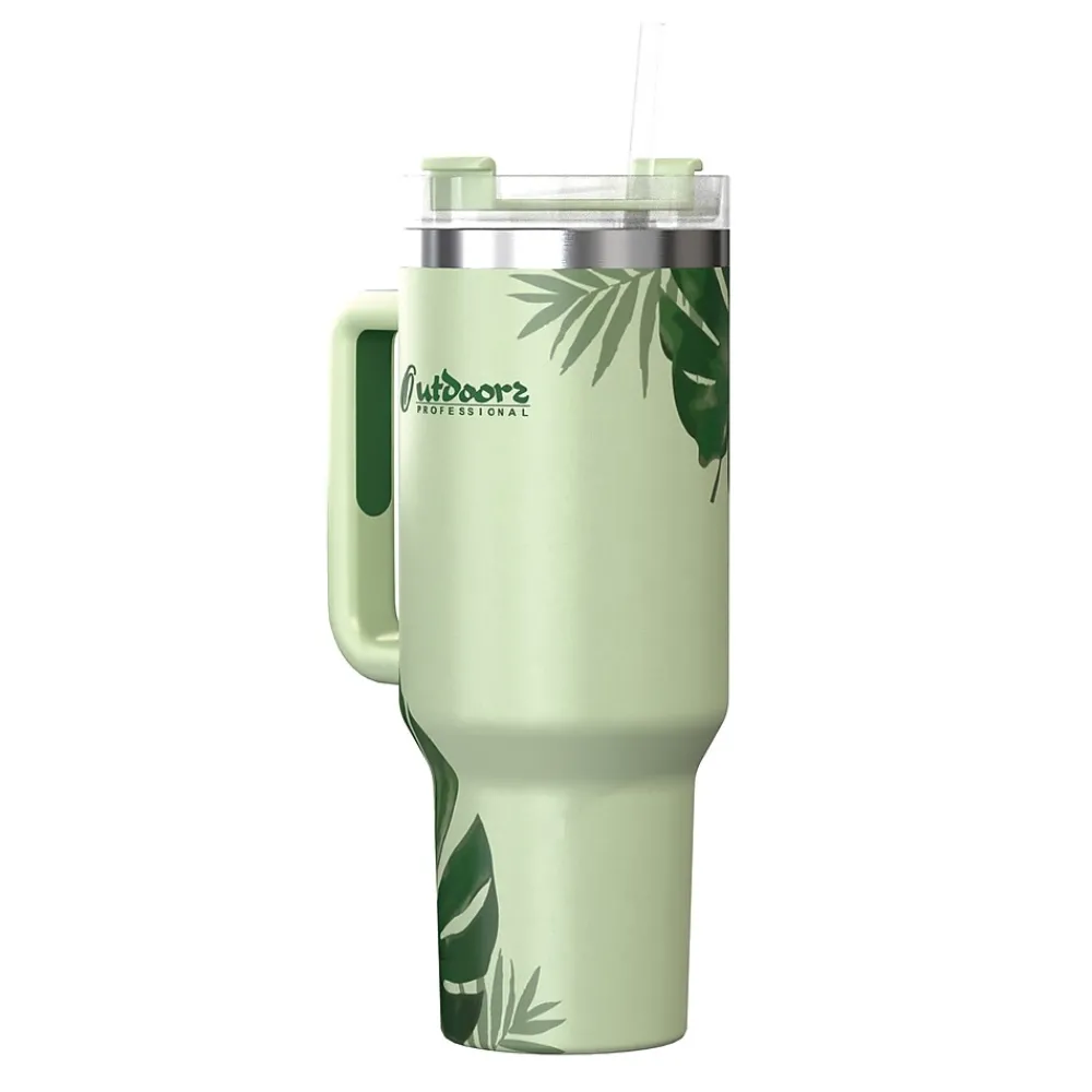 Stainless Steel Double-Walled Vacuum Insulated Tumbler with Straw, 40 oz., Tropical Green (OUTD9232)<Outdoors Professional Online
