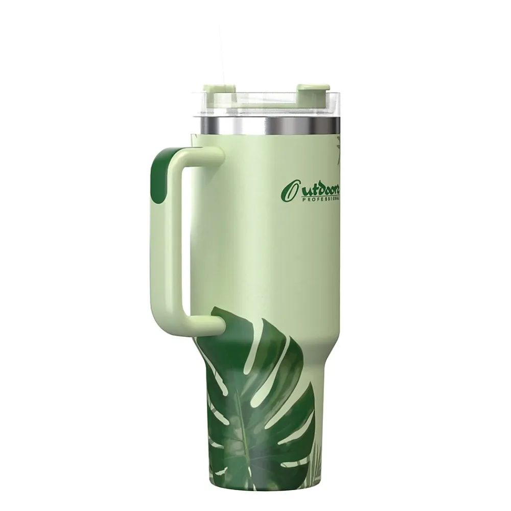 Stainless Steel Double-Walled Vacuum Insulated Tumbler with Straw, 40 oz., Tropical Green (OUTD9232)<Outdoors Professional Online