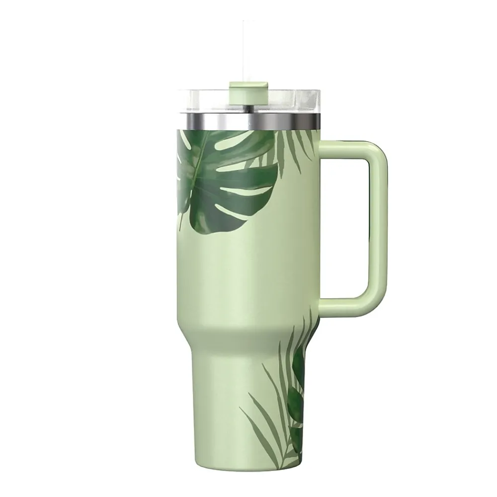 Stainless Steel Double-Walled Vacuum Insulated Tumbler with Straw, 40 oz., Tropical Green (OUTD9232)<Outdoors Professional Online