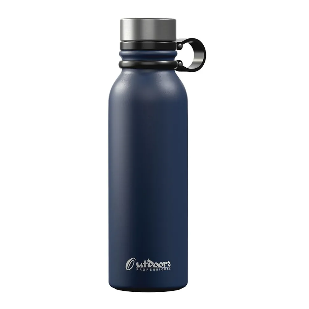 Outdoors Professional Stainless Steel Double-Walled Vacuum-Insulated Travel Bottle, 20 oz., Navy Blue (OUTD9263)