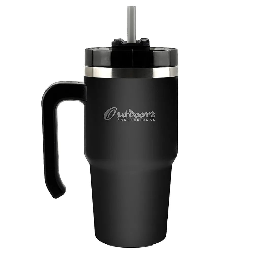 Stainless Steel Double-Walled Vacuum Insulated Tumbler with Straw, 20 oz., Black (OUTD6069)<Outdoors Professional Hot