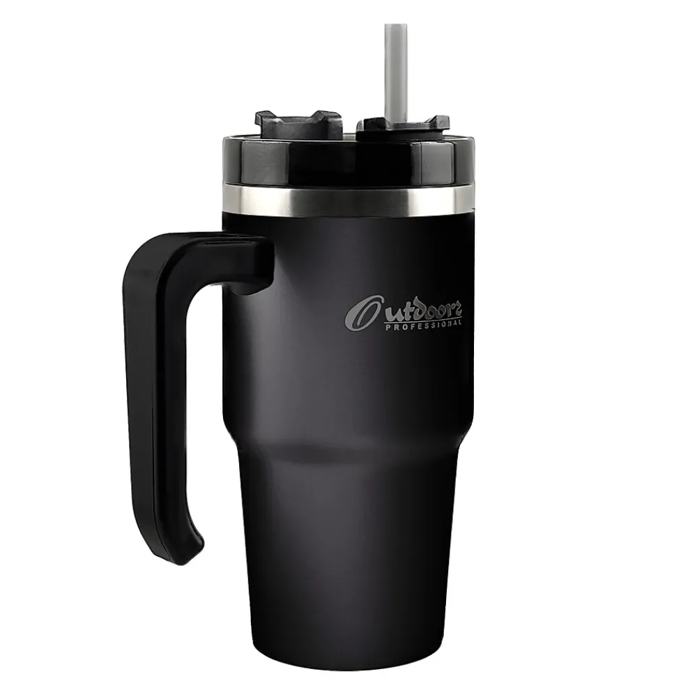 Stainless Steel Double-Walled Vacuum Insulated Tumbler with Straw, 20 oz., Black (OUTD6069)<Outdoors Professional Hot