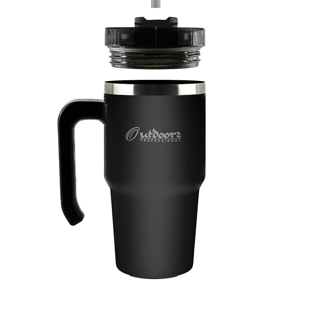 Stainless Steel Double-Walled Vacuum Insulated Tumbler with Straw, 20 oz., Black (OUTD6069)<Outdoors Professional Hot