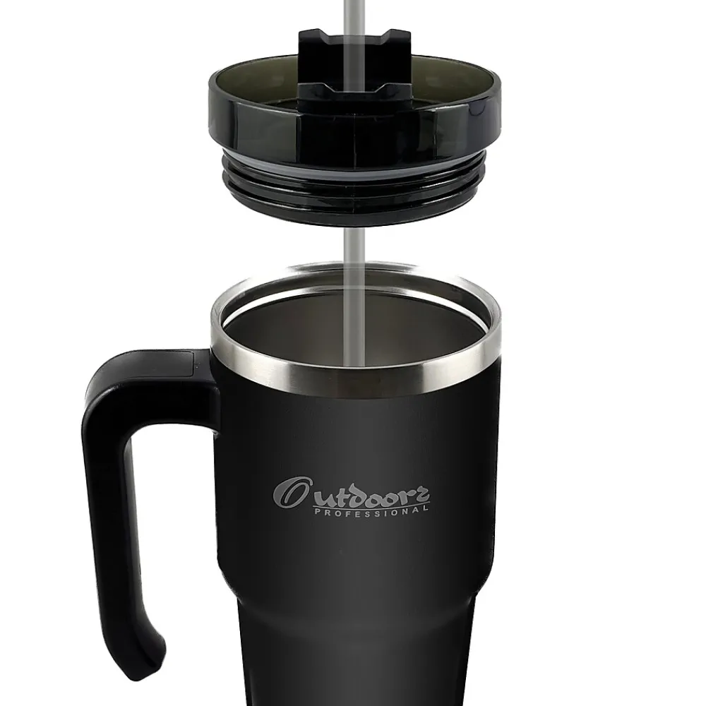 Stainless Steel Double-Walled Vacuum Insulated Tumbler with Straw, 20 oz., Black (OUTD6069)<Outdoors Professional Hot