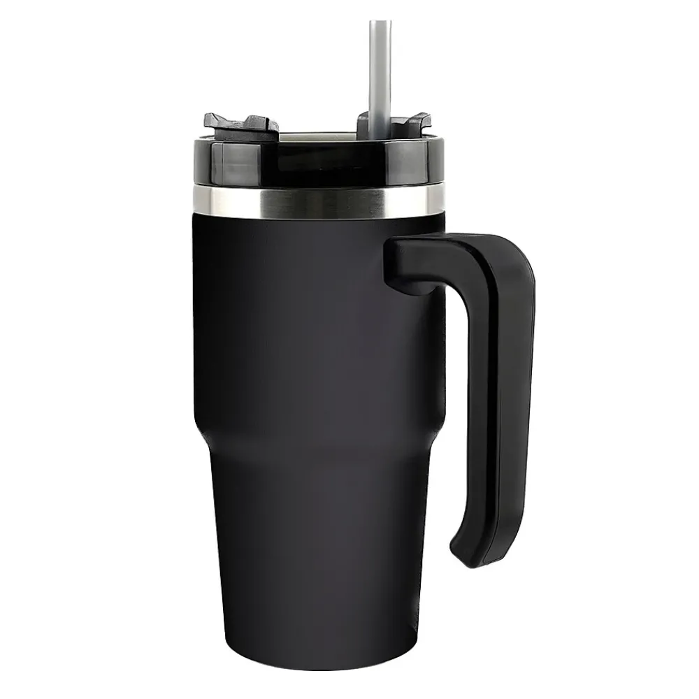 Stainless Steel Double-Walled Vacuum Insulated Tumbler with Straw, 20 oz., Black (OUTD6069)<Outdoors Professional Hot