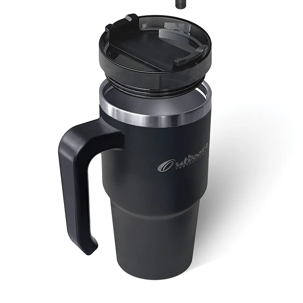 Stainless Steel Double-Walled Vacuum Insulated Tumbler with Straw, 20 oz., Black (OUTD6069)<Outdoors Professional Hot