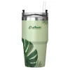 Stainless Steel Double-Walled Vacuum Insulated Tumbler with Straw, 20 oz., Tropical Green (OUTD9195)<Outdoors Professional Clearance
