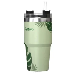 Stainless Steel Double-Walled Vacuum Insulated Tumbler with Straw, 20 oz., Tropical Green (OUTD9195)<Outdoors Professional Clearance