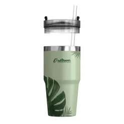 Stainless Steel Double-Walled Vacuum Insulated Tumbler with Straw, 20 oz., Tropical Green (OUTD9195)<Outdoors Professional Clearance
