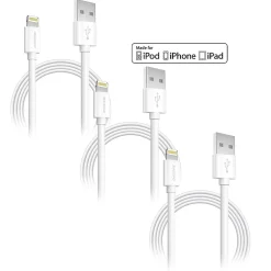 Apple MFi Certified Lighting USB 4ft Cable for iPhone/iPad/iPod Touch, White, Pack of 3 (CE14541A)<Overtime