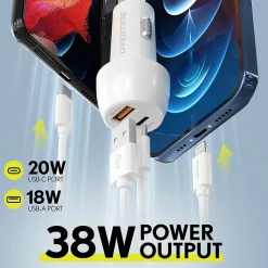 Dual USB-A/USB-C Universal Car Charger, White (OTC2USB2ASL)<Overtime Clearance