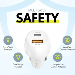 Dual USB-A/USB-C Universal Car Charger, White (OTC2USB2ASL)<Overtime Clearance