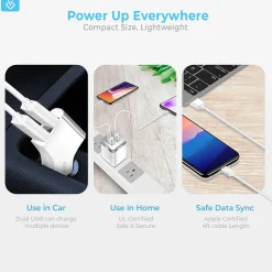 3PC Kit Lightning Charging Kit/Bundle for iPhone/iPad/iPod Touch, White (DAC3IN1)<Overtime New