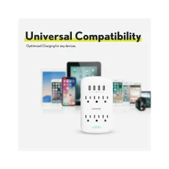 Overtime Wall Outlet Extender, 6 Outlets and 2 USB/2 USBC Ports, Surge Protector, White (OTWP6AC4USB42)