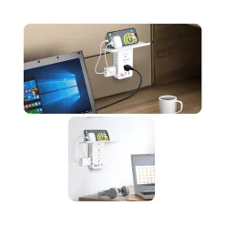 Overtime Wall Outlet Shelf, 8 Outlets and 3 USB Ports, Surge Protector, White (OTWP8O3USB)