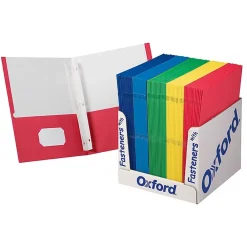 Pocket Folders|Oxford 2 Pocket Folders with Fasteners, Assorted Colors, 100/Box (ESS50764)