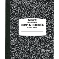 Composition Notebooks|Oxford Composition Book, 7 7/8" x 10", College Ruled, 80 Sheets, Black and White Marble (26-252)