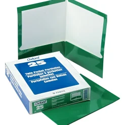 Pocket Folders|Oxford Laminated Portfolio, High Gloss, Green, 11" x 8 1/2", 25/Bx