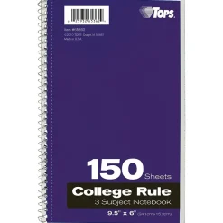 Subject Notebooks|Oxford 3-Subject Notebook, 6" x 9 1/2", College Ruled, 150 Sheets, Assorted Colors (65362)