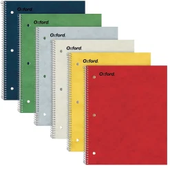 Subject Notebooks|Oxford 1-Subject Notebooks, 9" x 11", College Ruled, 100 Sheets, Assorted Colors, 6/Pack (25-009R)