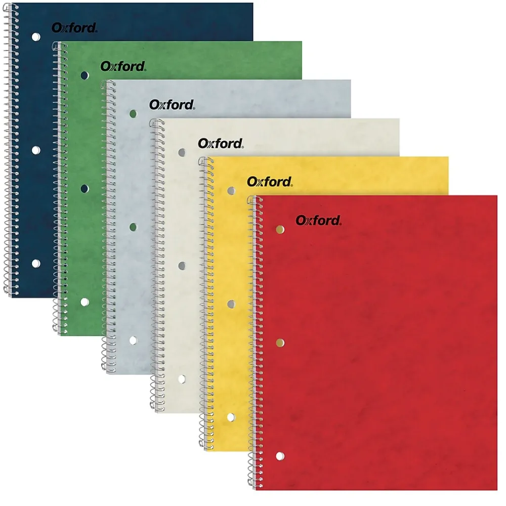 Subject Notebooks|Oxford 1-Subject Notebooks, 9" x 11", College Ruled, 100 Sheets, Assorted Colors, 6/Pack (25-009R)
