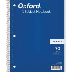 Subject Notebooks|Oxford 1-Subject Notebooks, 8" x 10.5", Wide Ruled, 70 Sheets, Each (65000)