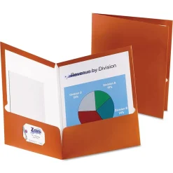 Pocket Folders|Oxford Two-Pocket Laminated Paper Folder, 100-Sheet Capacity, Metallic Copper, 25/BX