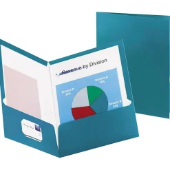 Pocket Folders|Oxford Two-Pocket Laminated Folder, 100-Sheet Capacity, Metallic Teal, 25/Box