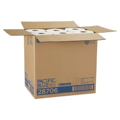 Pacific Blue Basic Recycled Hardwound Paper Towels, 1-ply, 350 ft./Roll, 12 Rolls/Carton (28706)