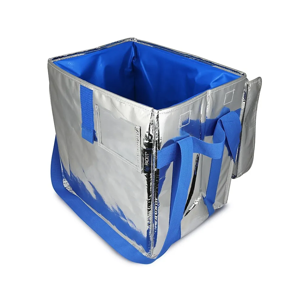 PACKiT Fresh Eco Freeze Tote, Large, Silver/Blue, 4/Carton (PKF-UD-MAG)