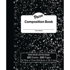 Composition Notebooks|Pacon Composition Notebooks, 9.75" x 7.5", Wide Ruled, 100 Sheets, Black, 6/Bundle (PACMMK37101-6)