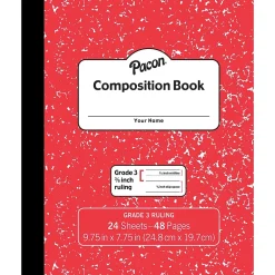 Composition Notebooks|Pacon Composition Notebooks, 7.75" x 9.75", Wide Ruled, 24 Sheets, Red, 24/Bundle (PACMMK37139-24)