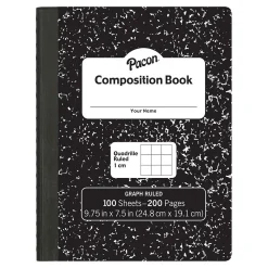 Composition Notebooks|Pacon Composition Notebooks, 9.75" x 7.5", Quad Ruled, 100 Sheets, Black, 6/Bundle (PACMMK37105-6)