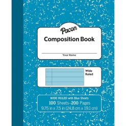 Composition Notebooks|Pacon Composition Notebooks, 9.75" x 7.5", Wide Ruled, 100 Sheets, Blue, 6/Bundle (PACMMK37170-6)