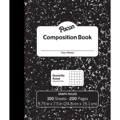 Composition Notebooks|Pacon Composition Notebooks, 9.75" x 7.5", Quad Ruled, 100 Sheets, Black, 6/Bundle (PACMMK37103-6)