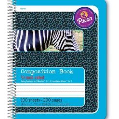 Composition Notebooks|Pacon Composition Notebooks, 9.75" x 7.5", Wide Ruled, 100 Sheets, Blue, 6/Bundle (PAC2429-6)