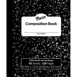 Composition Notebooks|Pacon Composition Notebooks, 9.75" x 7.5", Wide Ruled, 60 Sheets, Black, 12/Bundle (PACMMK37118-12)