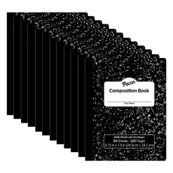 Composition Notebooks|Pacon Composition Notebooks, 9.75" x 7.5", Wide Ruled, 60 Sheets, Black, 12/Bundle (PACMMK37118-12)