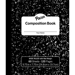 Composition Notebooks|Pacon Composition Notebooks, 9.75" x 7.5", Wide Ruled, 60 Sheets, Black, 12/Bundle (PACMMK37130-12)