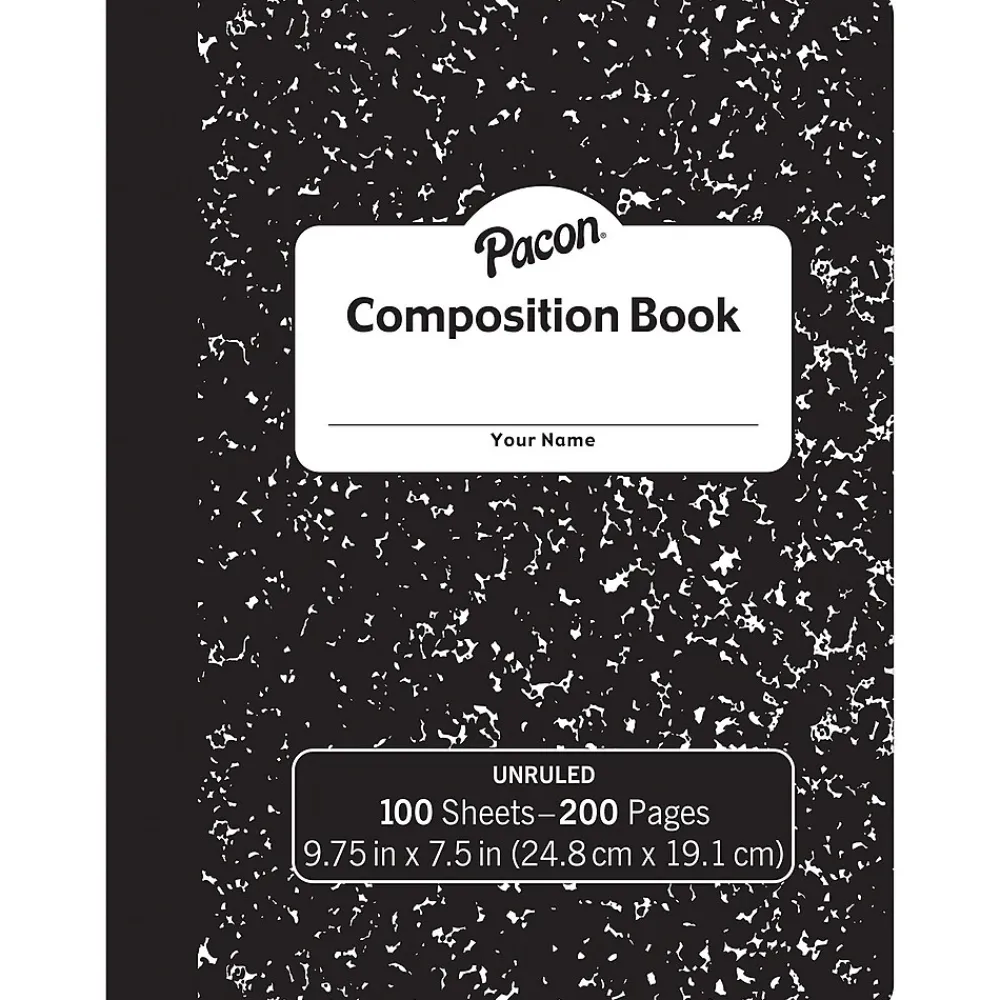 Composition Notebooks|Pacon Composition Notebook, 9.75" x 7.5", 100 Sheets, Black, 6/Bundle (PACMMK37145-6)